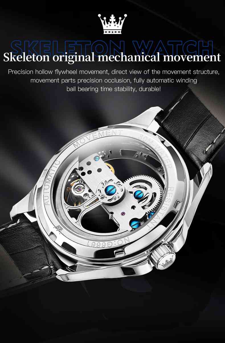 OLEVS 6661 Skeleton Watches For Men Automatic Self Winding Mechanical Luxury Dress Waterproof Luminous Men Wrist Watch