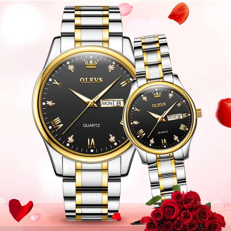 #Color_Two Tone Strap - Black Dial Gold Trim