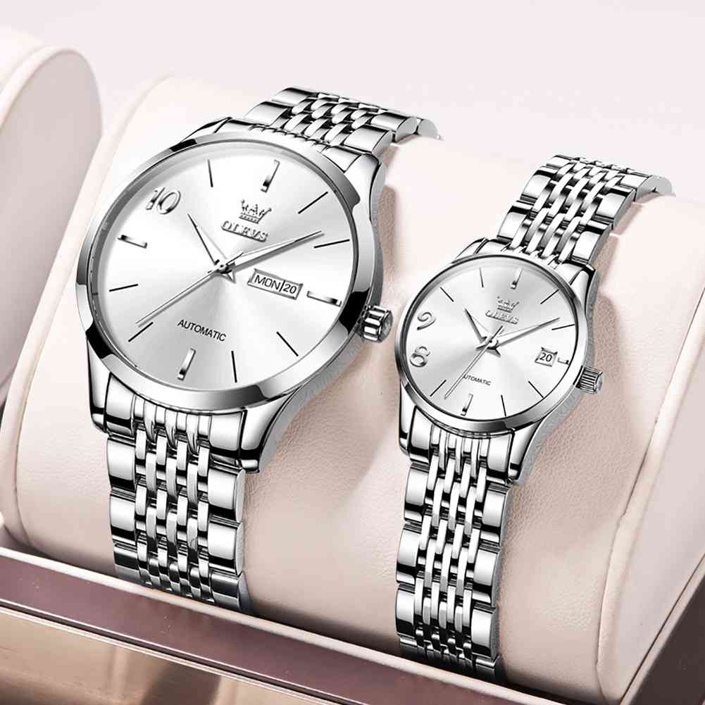 OLEVS 6632 Stainless Steel Couples Mechanical Watches