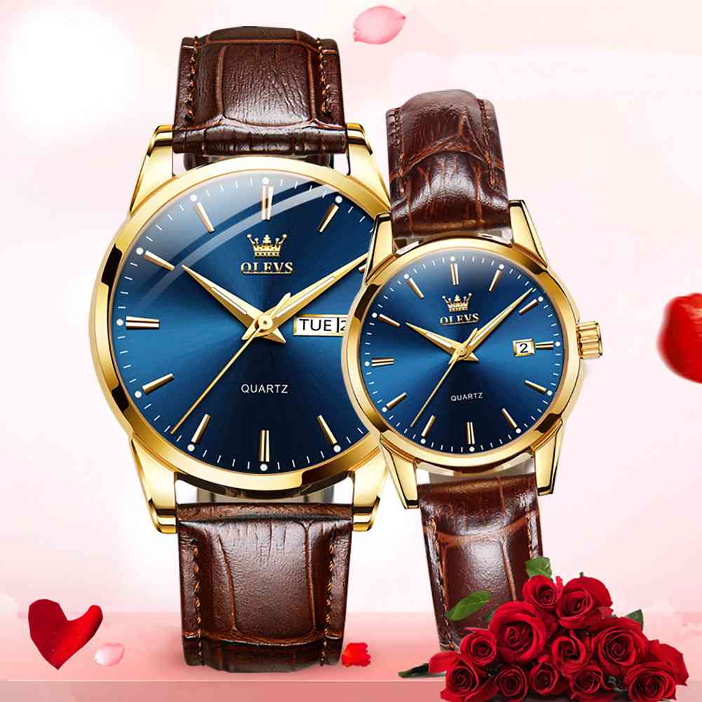 #Color_Brown Strap-Blue Dial Gold Trim