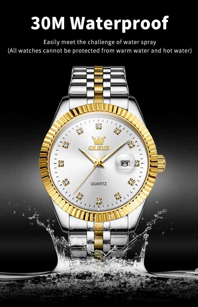 OLEVS 5526 Classic And Stainless Steel Men Watches With Date, Bussiness Watches For Men,Luminous Quartz Mens Watches Black/White/Gold