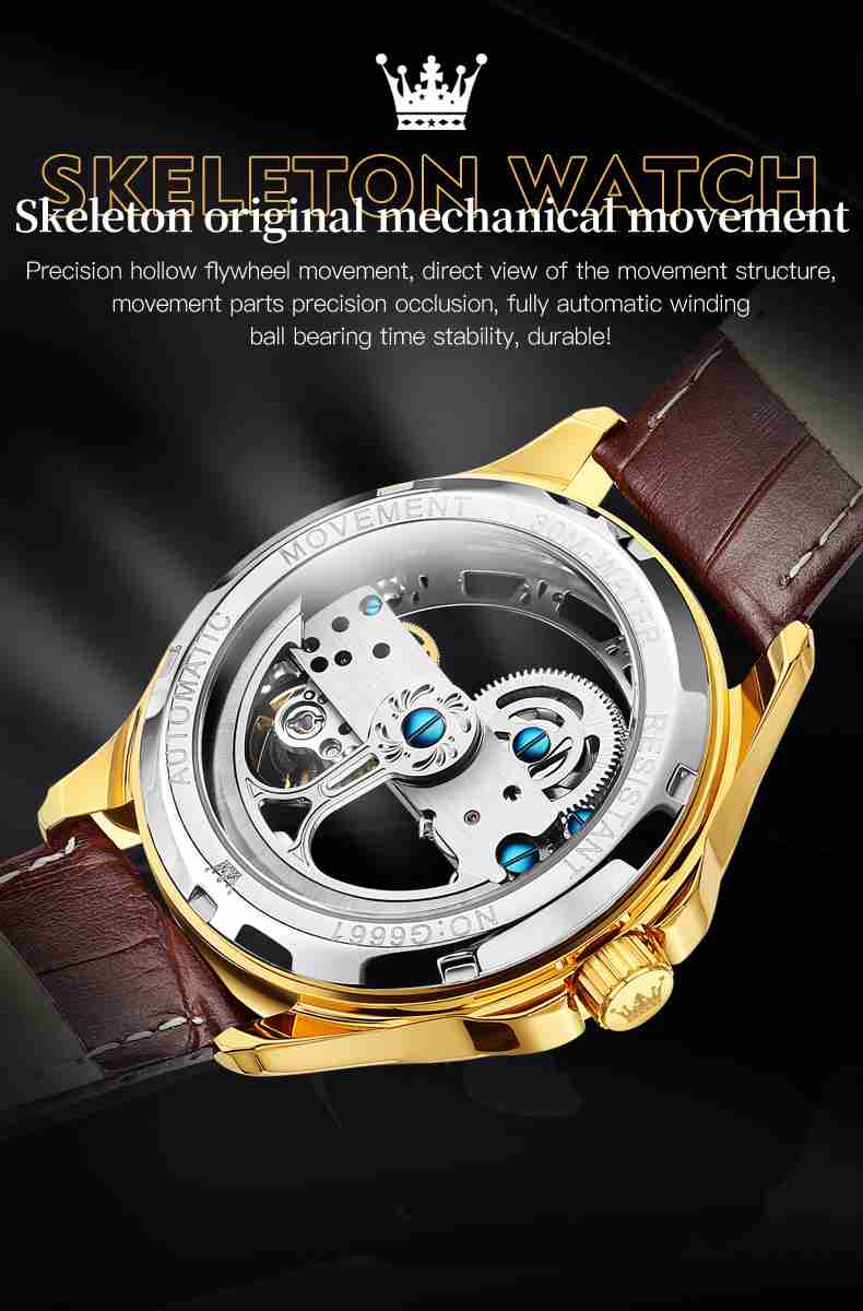 OLEVS 6661 Skeleton Watches For Men Automatic Self Winding Mechanical Luxury Dress Waterproof Luminous Men Wrist Watch