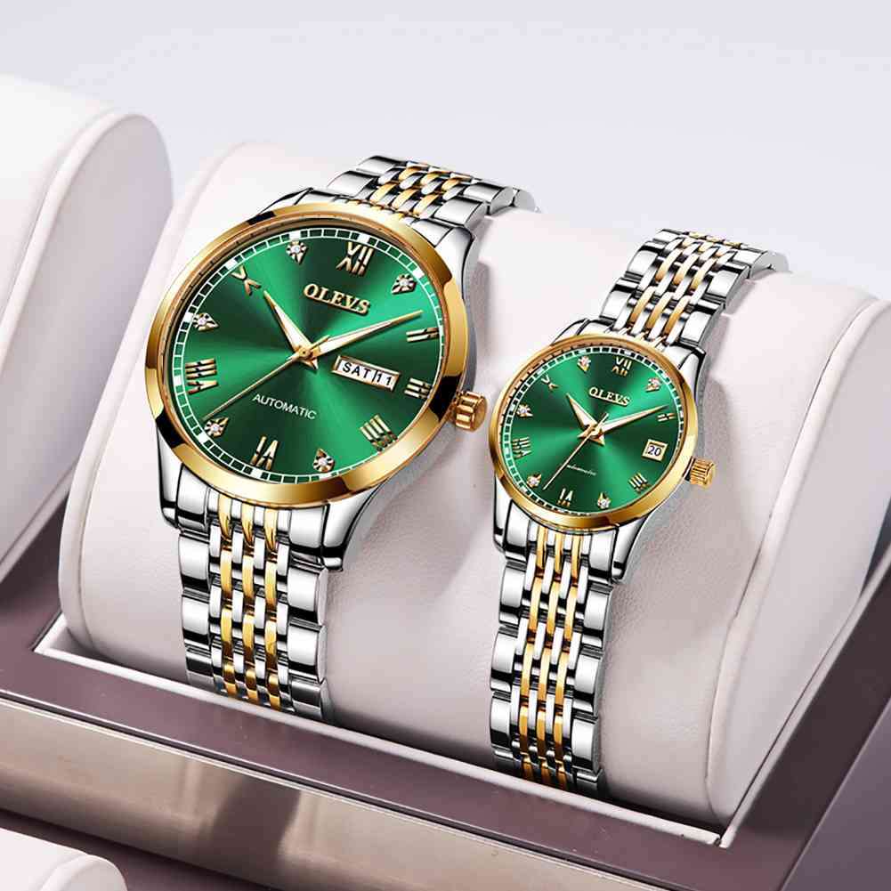 OLEVS 6602 Couple montres son et sa mode Dresse ensemble romantique paire correspondant bracelet en acier inoxydable lumineux étanche montre-bracelet