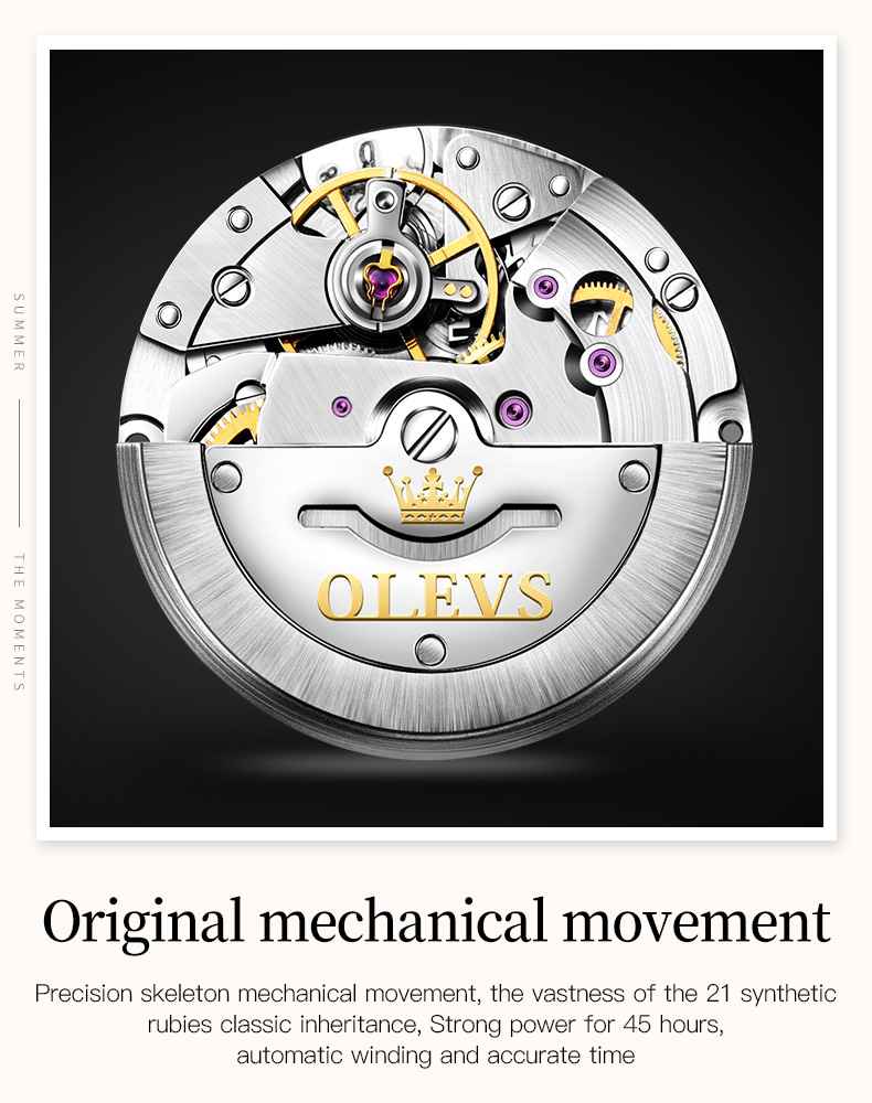 OLEVS 6632 Stainless Steel Couples Mechanical Watches