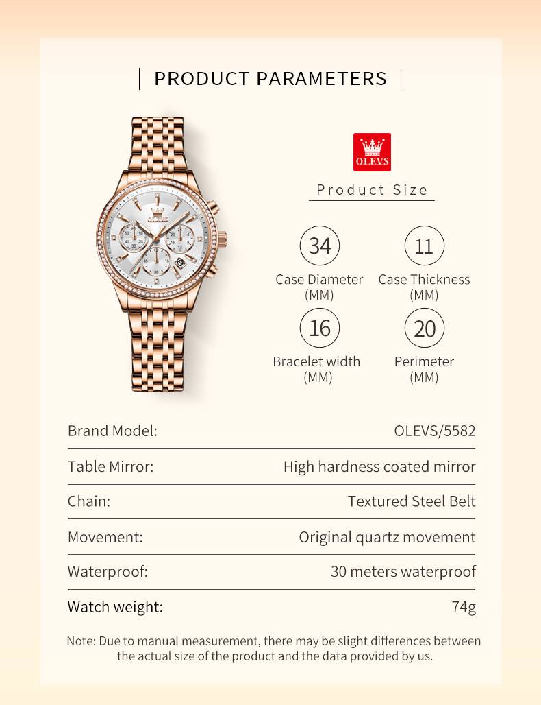 OLEVS 5582 Womens Quartz Chronograph Watch