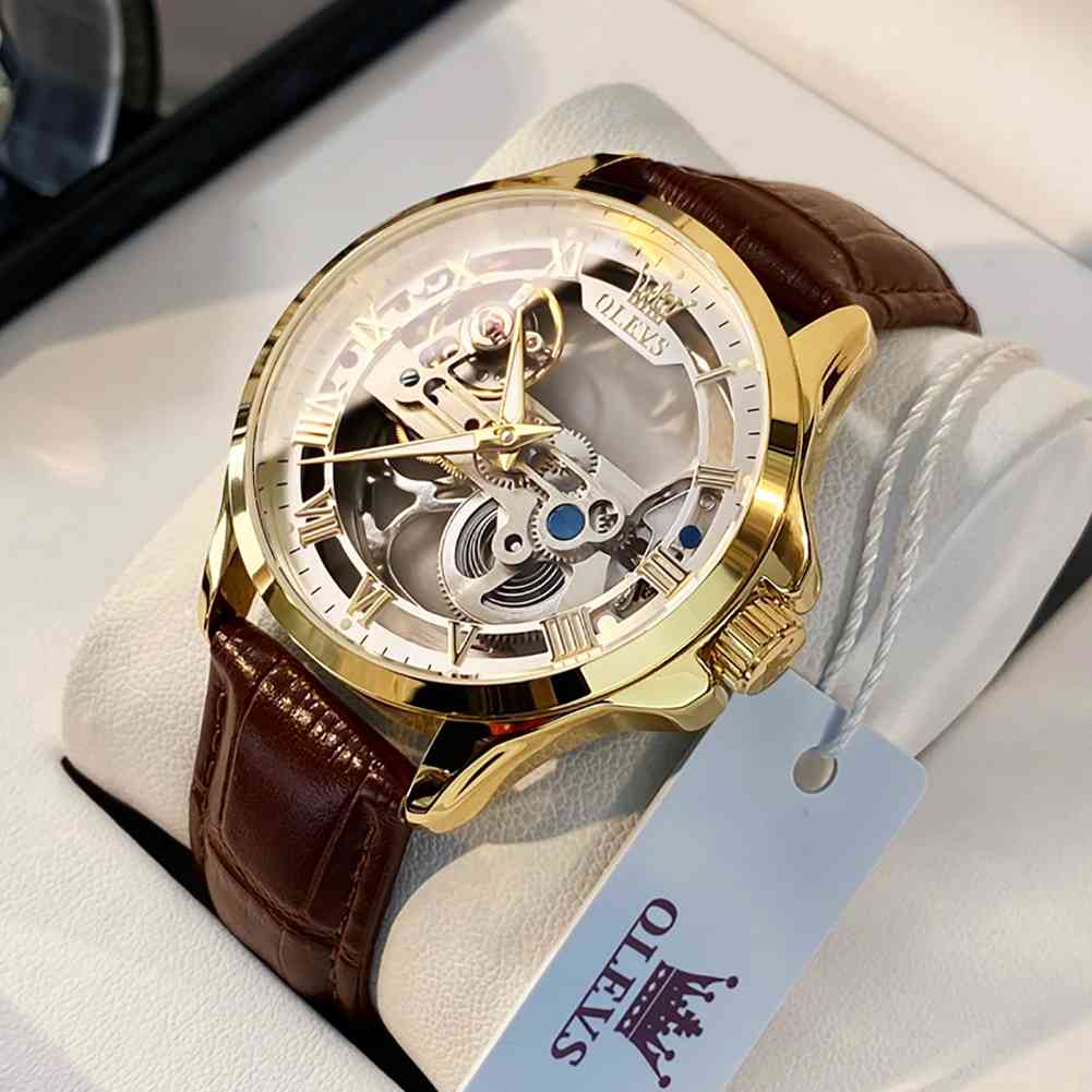 OLEVS 6661 Skeleton Watches For Men Automatic Self Winding Mechanical Luxury Dress Waterproof Luminous Men Wrist Watch