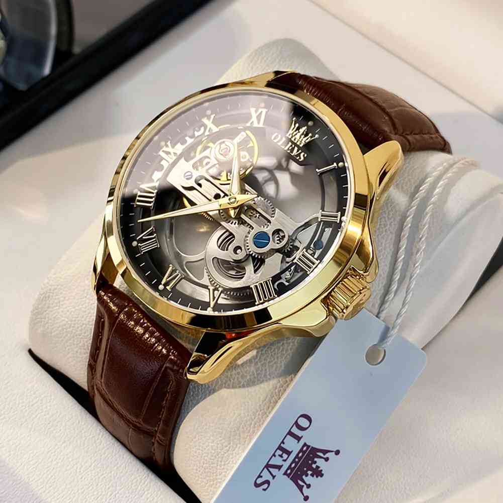 OLEVS 6661 Skeleton Watches For Men Automatic Self Winding Mechanical Luxury Dress Waterproof Luminous Men Wrist Watch