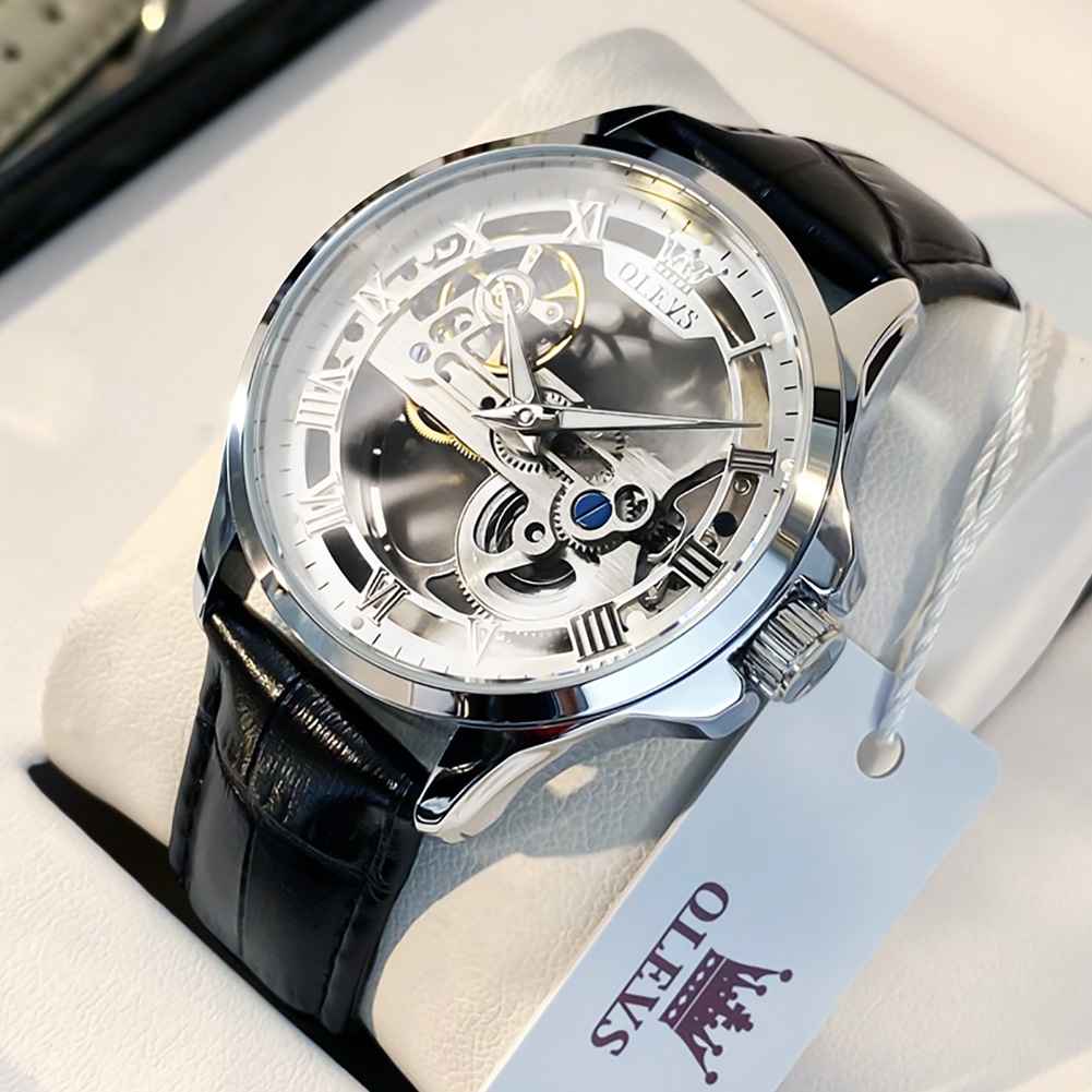 OLEVS 6661 Skeleton Watches For Men Automatic Self Winding Mechanical Luxury Dress Waterproof Luminous Men Wrist Watch