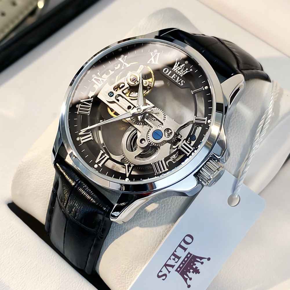 OLEVS 6661 Skeleton Watches For Men Automatic Self Winding Mechanical Luxury Dress Waterproof Luminous Men Wrist Watch