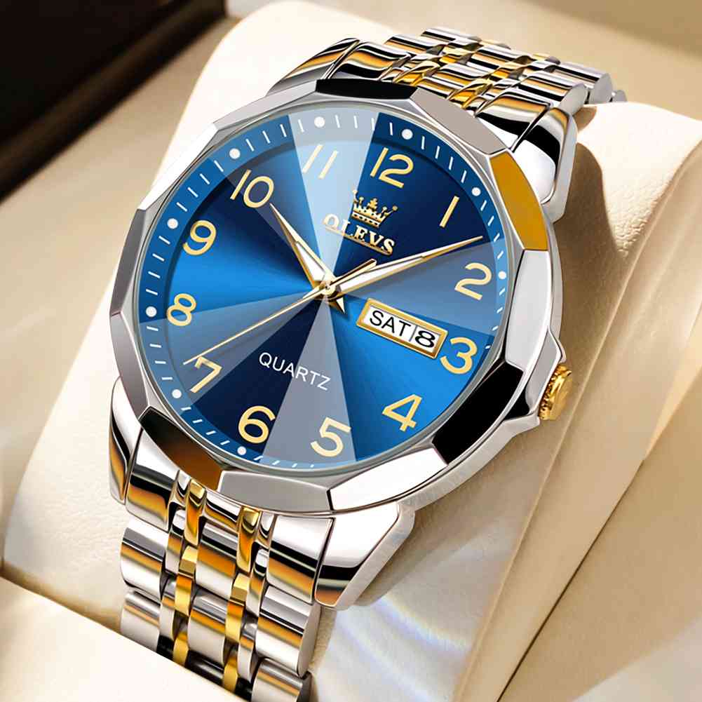 #Color_Two Tone Strap - Blue Dial Silver Trim