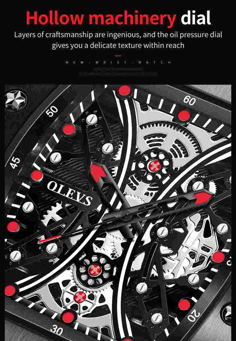 OLEVS Watch 3602 Hollow Machinery Dial Chronograph