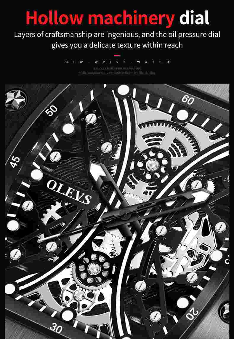 OLEVS Watch 3602 Hollow Machinery Dial Chronograph