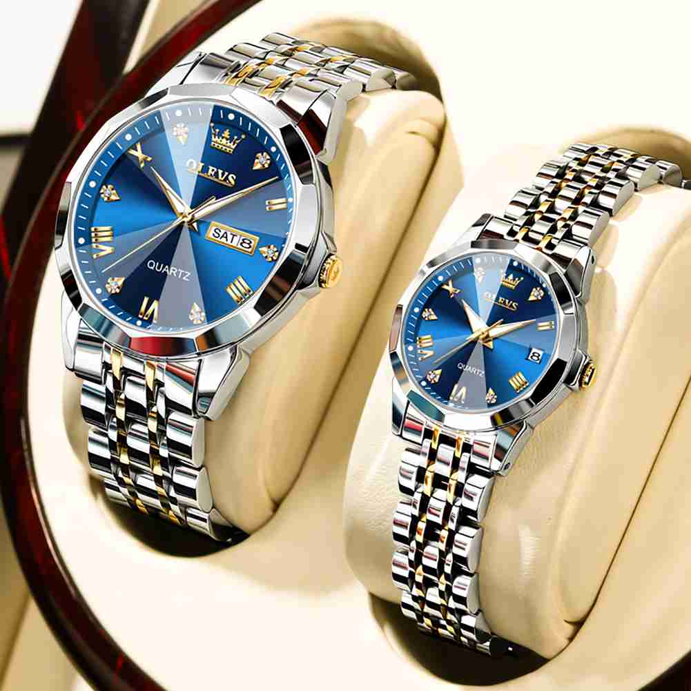 OLEVS 9931 Couple Watches His And Her Fashion Dresse Romantic Set Pair Matching Stainless Steel Strap Luminous Waterproof Wrist Watch