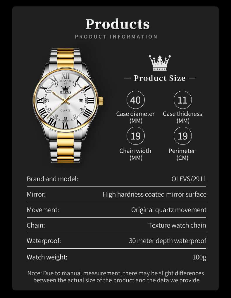 OLEVS 2911 Classic Roman Numeral Men's Steel Quartz Watch - Timeless Design, Perfect Gift for Men