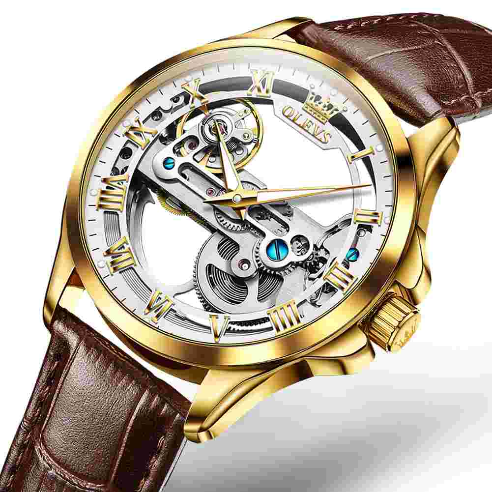 OLEVS 6661 Skeleton Watches For Men Automatic Self Winding Mechanical Luxury Dress Waterproof Luminous Men Wrist Watch