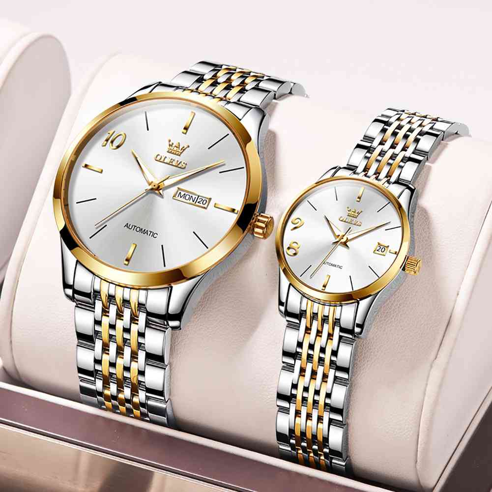 OLEVS 6632 Stainless Steel Couples Mechanical Watches