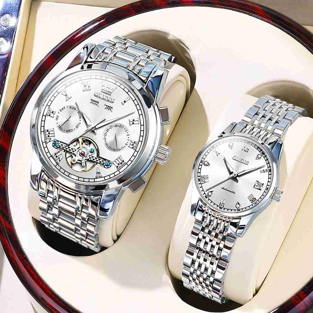 Olevs 6607 + 6602 montre mécanique automatique montres mode squelette montres pour hommes et femmes