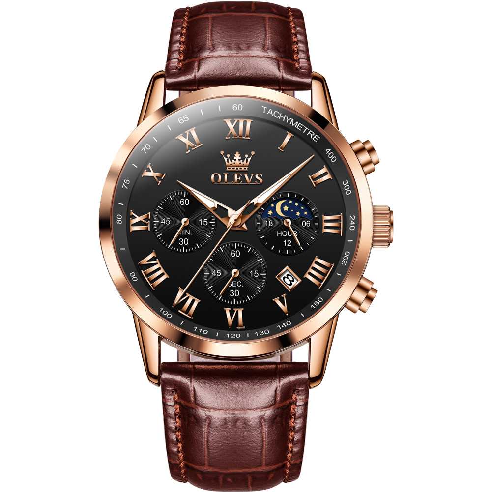 #Color_Brown Strap - Black Dial Rose Trim