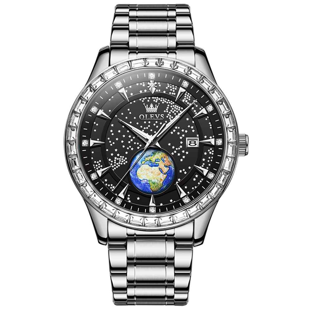 #Color_Metal Strap-Black Dial Silver Trim