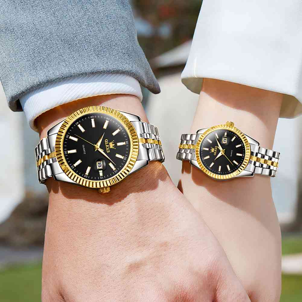 OLEVS 5593 Luxury Stainless Steel Couples Watch