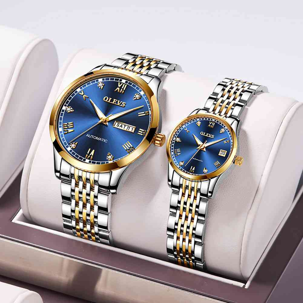 OLEVS 6602 Couple montres son et sa mode Dresse ensemble romantique paire correspondant bracelet en acier inoxydable lumineux étanche montre-bracelet