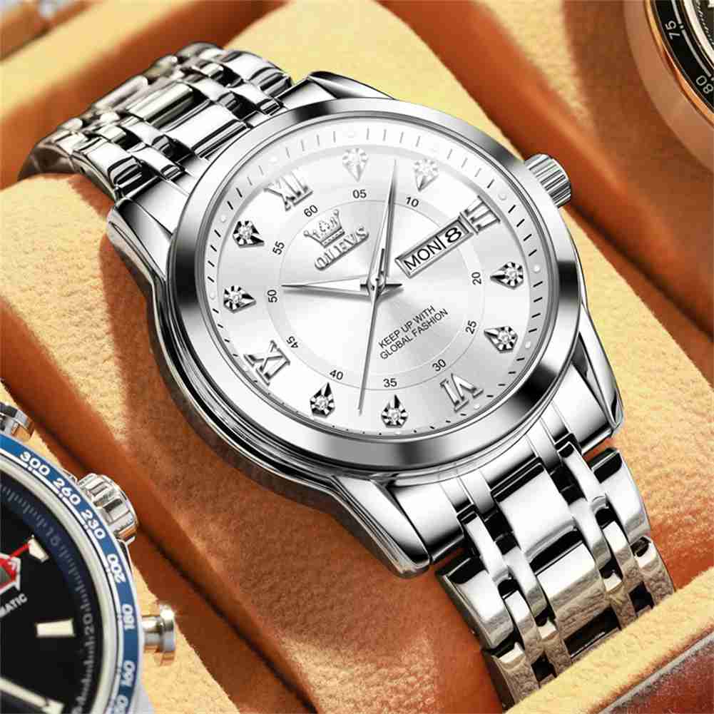 OLEVS 5513 Mens Watch Diamond Stainless Steel Waterproof Watches For Men