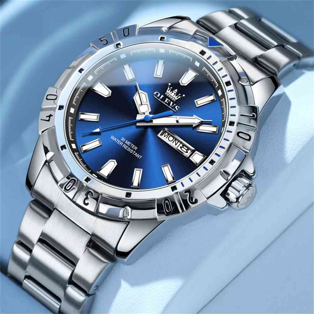 OLEVS 5560 Quartz Men's Waterproof 3ATM Casual Style Stainless Steel Calendar Wristwatch With Dual Date Display