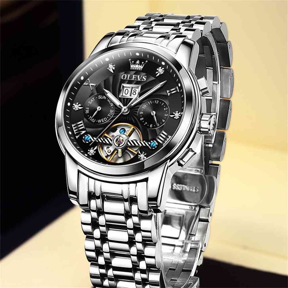 OLEVS 9910 Automatic Watches For Men Gold Luxury Dress Wrist Watch Self Winding Mechanical Skeleton Tourbillon Watch