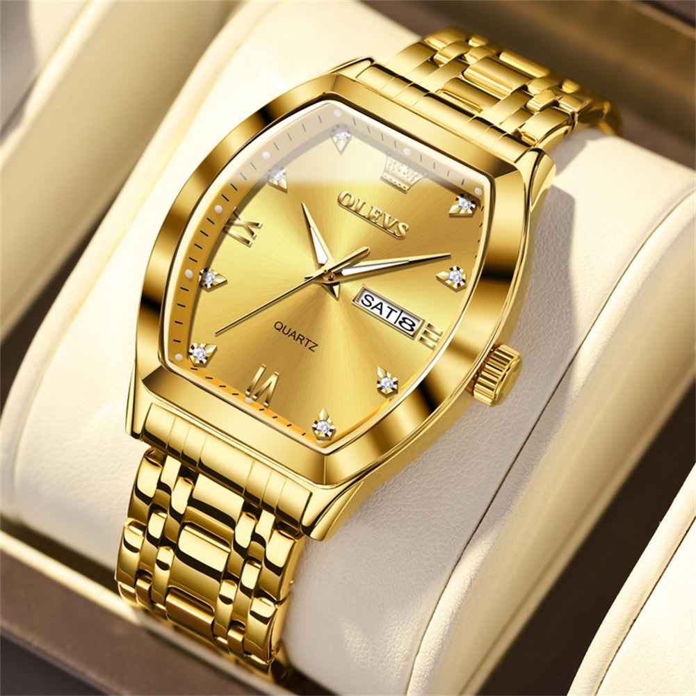 OLEVS 5528 Gold Watch Men Dress Diamond Tonneau Big Face Men Wrist Watch Waterproof Dual Watch Gift