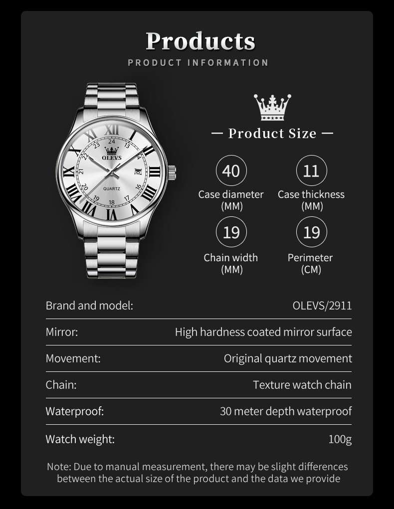 OLEVS 2911 Classic Roman Numeral Men's Steel Quartz Watch - Timeless Design, Perfect Gift for Men