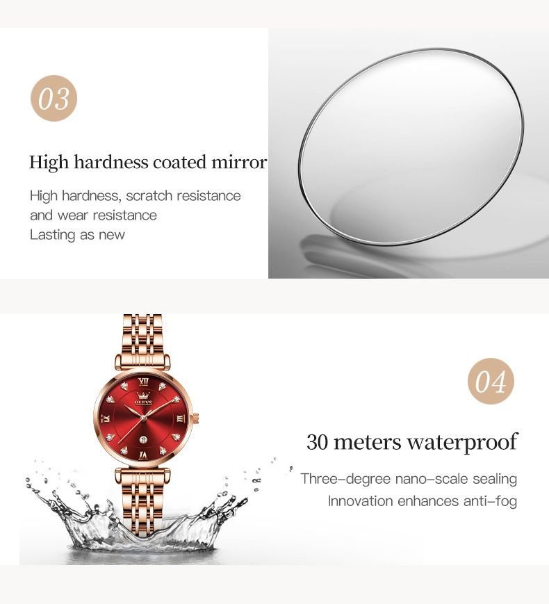 OLEVS 5866 Rose Gold Watch For Women Diamond Luxury Dress Wristwatch Luminous Waterproof