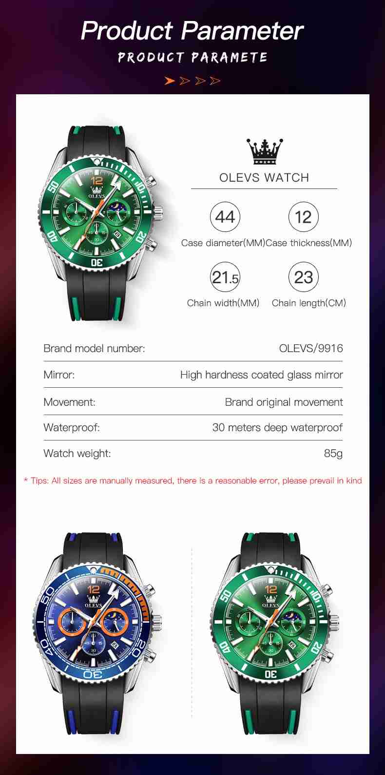 OLEVS 9916 Mens Watches Chronograph Waterproof Luminous Silicon Strap Multifunction Watches For Men Quartz Business Calendar Men Wrist Watch