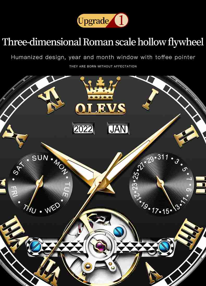 Olevs 6607 + 6602 montre mécanique automatique montres mode squelette montres pour hommes et femmes