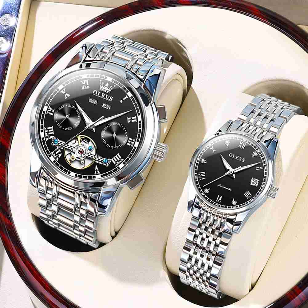 Olevs 6607 + 6602 montre mécanique automatique montres mode squelette montres pour hommes et femmes