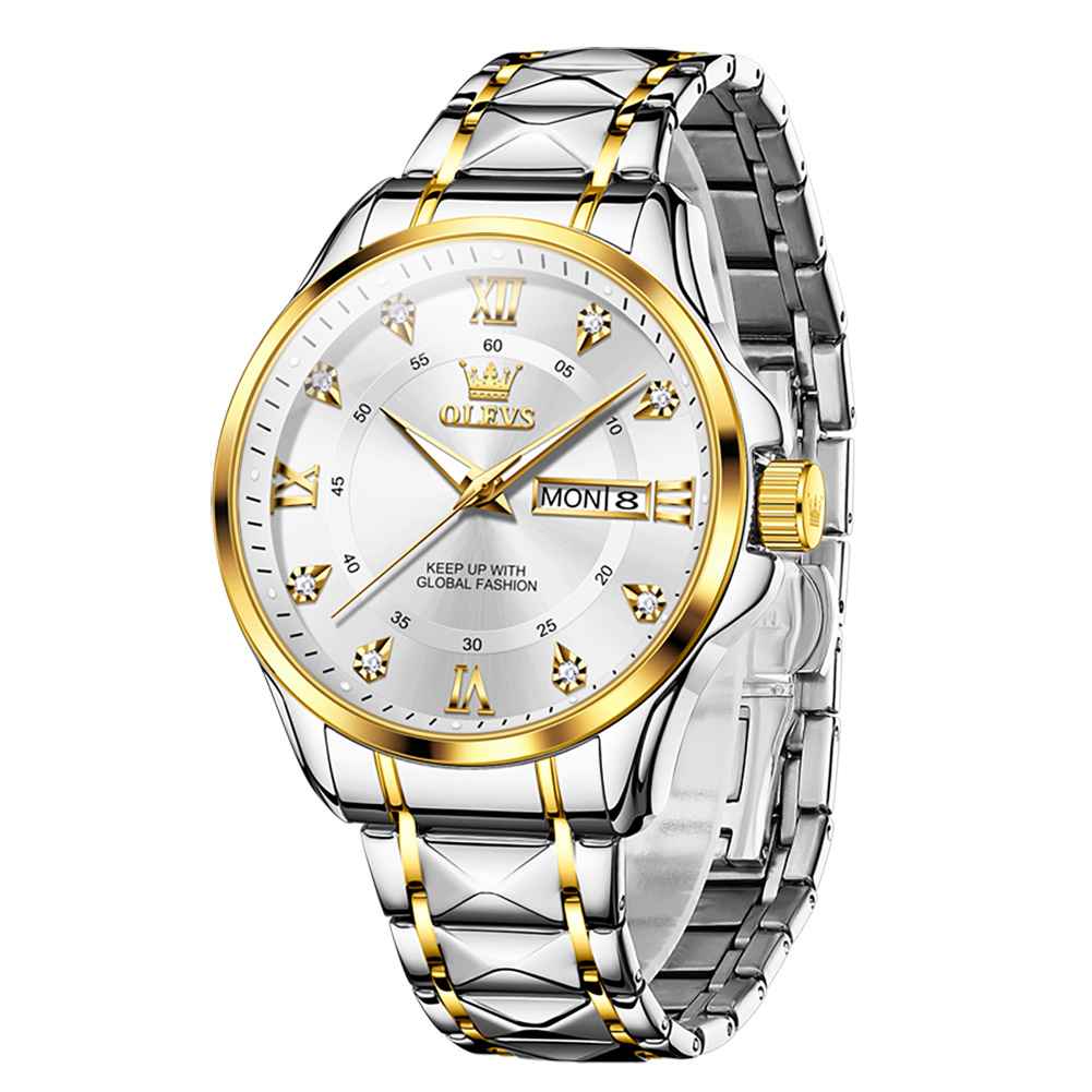 #Color_Two Tone Strap-White Dial Gold Trim