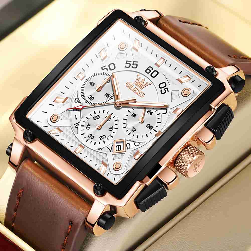 OLEVS 9919 Watches For Men Chronograph Fashion Dress Watch Waterproof Luminous Casual Square Wrist Watches