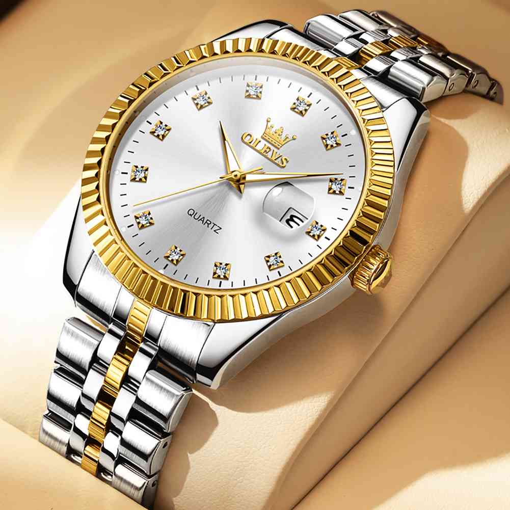 OLEVS 5526 Classic And Stainless Steel Men Watches With Date, Bussiness Watches For Men,Luminous Quartz Mens Watches Black/White/Gold