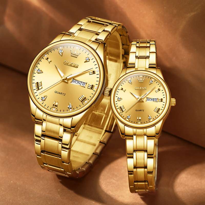 OLEVS 5563 Watch For Couple's Diamond Fashion Elegant Dress  Watch Two Tone Wrist Watches Waterproof Luminous