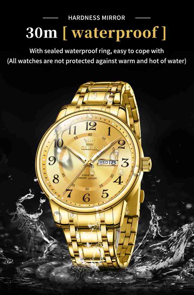 OLEVS 2891 Watch For Men Luxury Dress Analog Quartz Stainless Steel Waterproof Luminous Date Diamond Business Two Tone Casual Wrist Watch