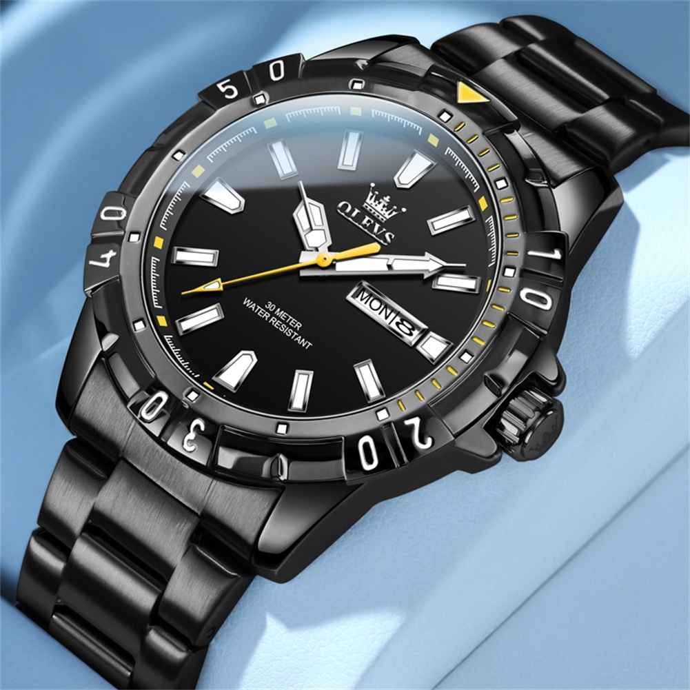 OLEVS 5560 Quartz Men's Waterproof 3ATM Casual Style Stainless Steel Calendar Wristwatch With Dual Date Display