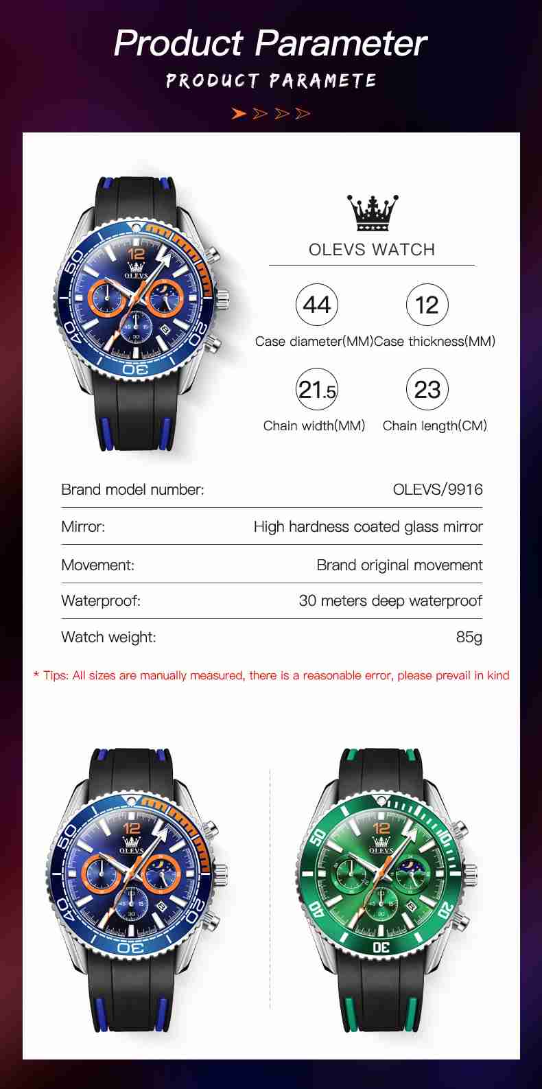 OLEVS 9916 Mens Watches Chronograph Waterproof Luminous Silicon Strap Multifunction Watches For Men Quartz Business Calendar Men Wrist Watch